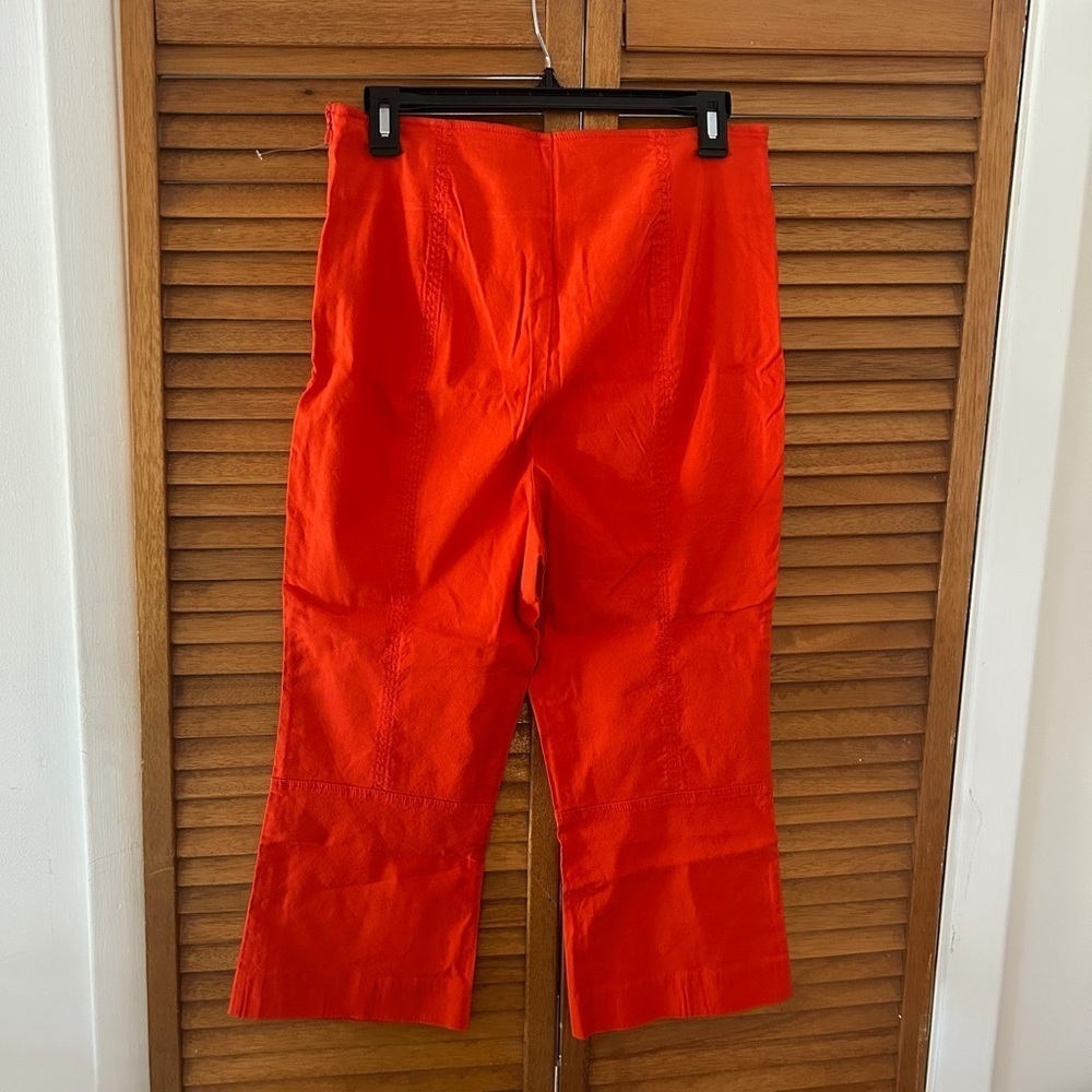 Maeve By Anthropologie Women’s Orange Cropped Linen Stretchy Pull-On Pants Sz 12 - Picture 5 of 7